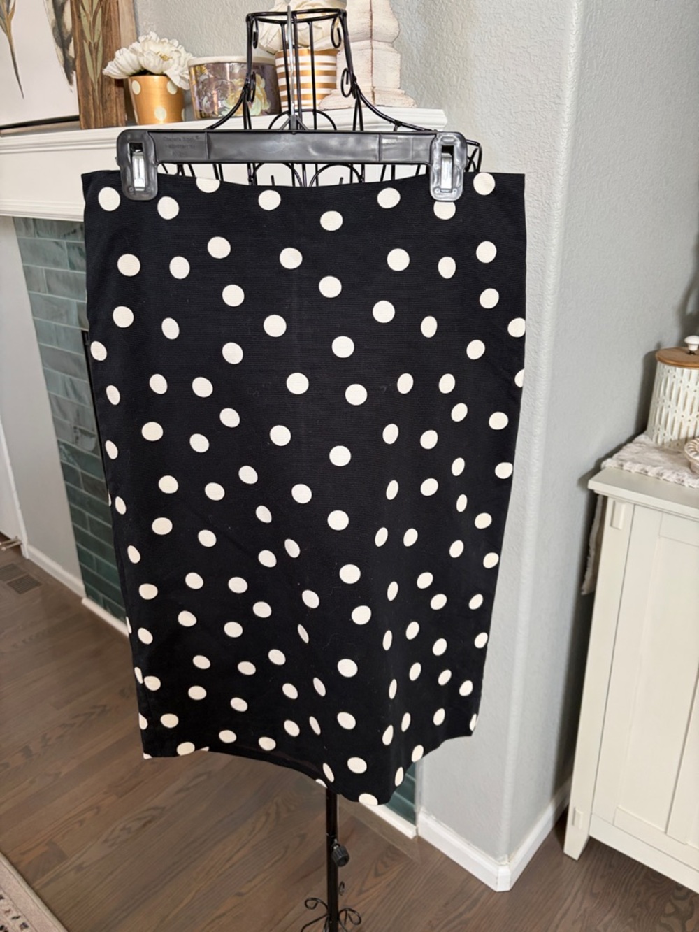 Ann Taylor Black Pencil Skirt with White Polka Dots